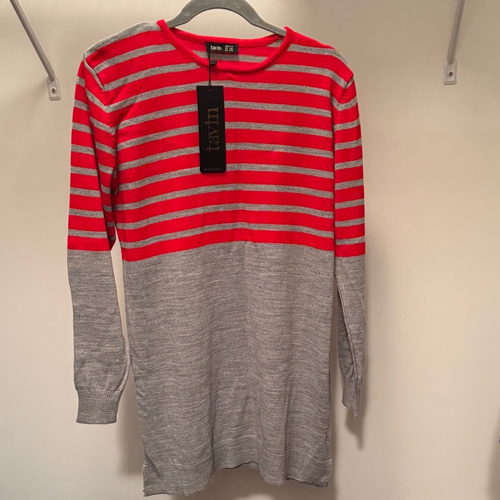 Tarin Red and Gray Striped Sweater